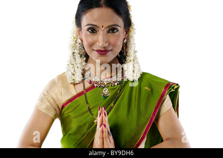 South Indian woman greeting Stock Photo