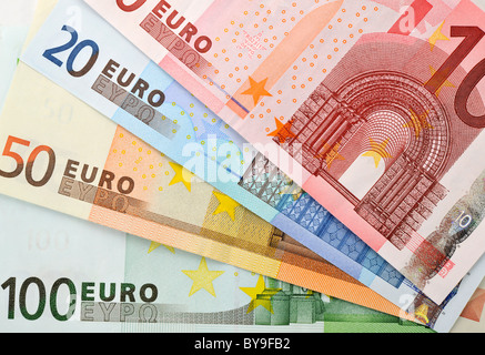 Fan of various euro banknotes Stock Photo