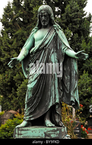 Large Jesus figure on a grave from the 19th Century at St. John's Cemetery, founded in the 13th Century, Johannisstrasse 55 Stock Photo