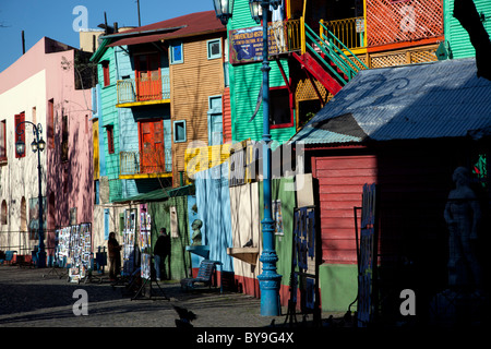 The colorful streets of La Boca, a working class suburb of Buenos Aires, Argentina famed for tango and Boca Juniors futbol. Stock Photo