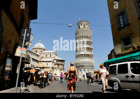 The Cathedral and Leaning tower of Pisa , Tuscany, Italy from nearby street Stock Photo