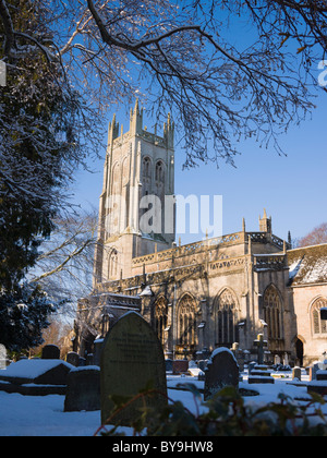 Wrington All Saints Church in winter snow. North Somerset, England. Stock Photo