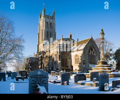 Wrington All Saints Church in winter snow. North Somerset, England. Stock Photo