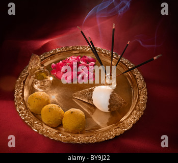 Tray with an agarbatti Stock Photo