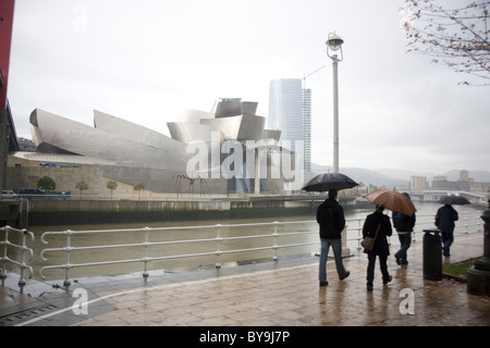 Spain Basque Country Bilbao Guggenheim Museum in the rain Stock Photo