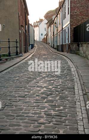 Cobbled Henrietta Street, Whitby, North Yorkshire, UK Stock Photo
