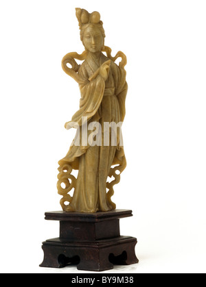 Caption Jade Figure Of Kuan Yin Buddhist Goddess of Compassion Stock Photo