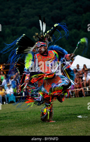 A Native American fancy dancer competes at the annual Cherokee Pow Wow in Cherokee,  North Carolina Stock Photo