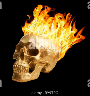 Golden skull with blazing fire