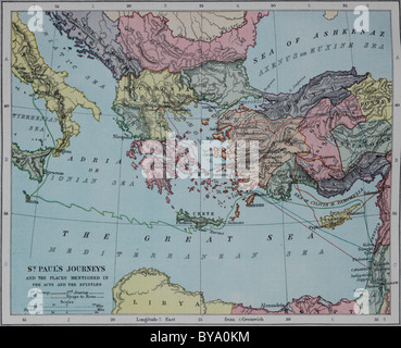 Old Map of Showing the Journeys of Saint Paul in Holy Bible Stock Photo ...