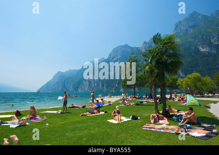 Beach in Riva del Garda on Lake Garda, Trentino, Italy, Europe Stock Photo