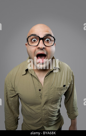 Bald man surprised