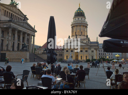 Restaurant in front of French Cathedral, Gendarmenmarkt, Friedrichstadt, Berlin, Germany, Europe Stock Photo