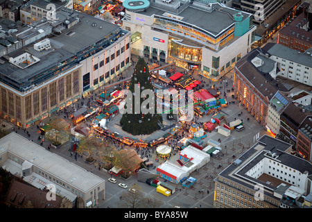 Aerial view, Christmas market, Reinoldikirche church, Hansaplatz, Dortmund, Ruhrgebiet region, North Rhine-Westphalia Stock Photo