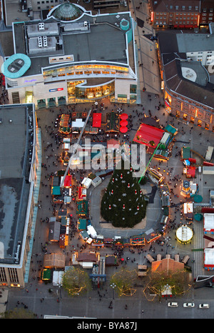 Aerial view, Christmas market, Reinoldikirche church, Hansaplatz, Dortmund, Ruhrgebiet region, North Rhine-Westphalia Stock Photo