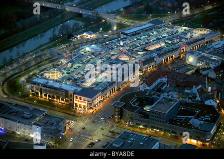 Aerial view, Alleecenter ECE mall at night, Hamm, Ruhrgebiet region, North Rhine-Westphalia, Germany, Europe Stock Photo