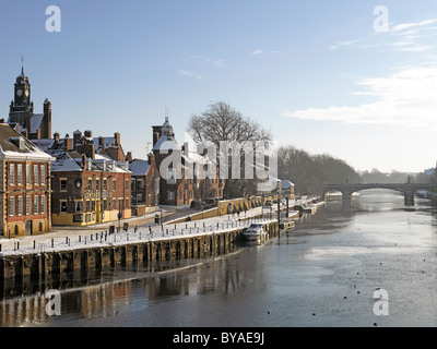 Looking towards Skeldergate Bridge from Kings Staith beside River Ouse in winter York North Yorkshire England UK United Kingdom GB Great Britain Stock Photo