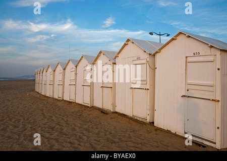 Beach cabins at the coast of Villers-sur-Mer, Normandy, France Stock Photo