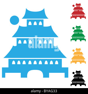 Set of 4 pagodas in different colors. Stock Photo