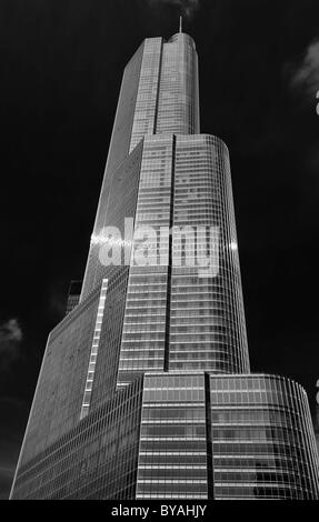 Black and white, view on the Trump International Tower, Loop, Chicago, Illinois, United States of America, USA, America Stock Photo
