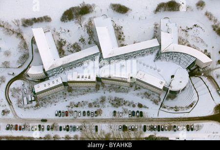 Aerial view, Private University of Witten Herdecke covered in snow, Witten, Ruhr Area, North Rhine-Westphalia, Germany, Europe Stock Photo