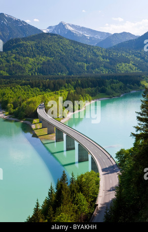 Sylvenstein Lake and Bridge Bavarian Alps Bavaria Germany Stock Photo