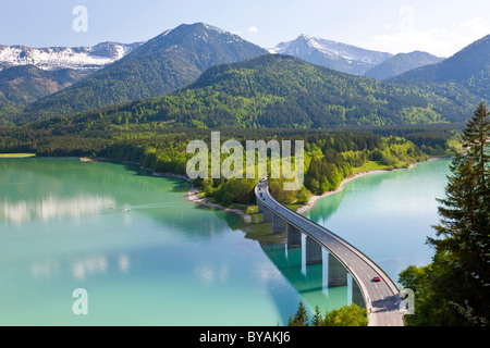Sylvenstein Lake and Bridge Bavarian Alps Bavaria Germany Stock Photo
