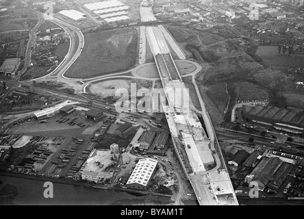 Aerial view of the M5 motorway under construction at junction one in ...