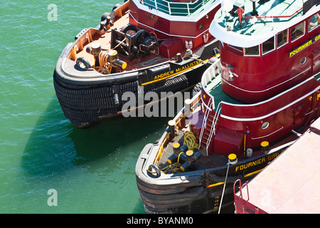 Tugboats Fournier Girls and Andrew McAllister docked in Casco Bay in Portland, Maine Stock Photo