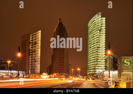 Skyscrapers on Potsdamer Platz, Chrysler Building, Sony Center, DB Tower and Beisheim Center with Ritz Carlton Hotel Stock Photo