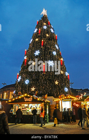 Christmas tree, market stands, Christmas market, Dortmund, Ruhr area, North Rhine-Westphalia, Germany, Europe Stock Photo