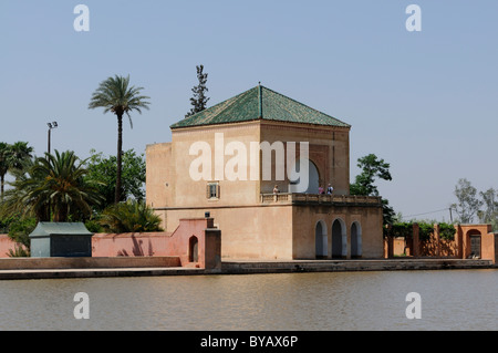 Pavilion in the Royal Garden Jardin Menara, Marrakech, Morocco, Africa Stock Photo