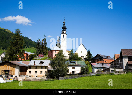 Historic mountain village, Ftan, Engadin valley, Switzerland, Europe Stock Photo
