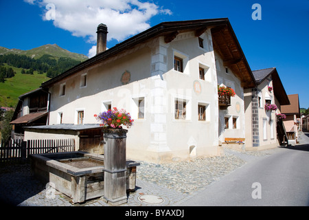 Historic mountain village, Ftan, Engadin valley, Switzerland, Europe Stock Photo