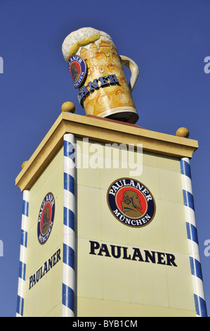 Paulaner tower of the Paulaner beer tent at Oktoberfest, Munich, Bavaria, Germany, Europe Stock Photo