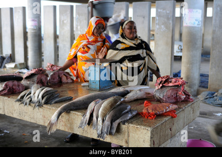 Women selling fish in the fishing market of Nouakchott, Mauritania, northwestern Africa Stock Photo