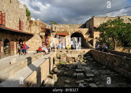 Tourists in the historic district of Byblos, Unesco World Heritage Site, Jbail, Lebanon, Middle East, West Asia Stock Photo