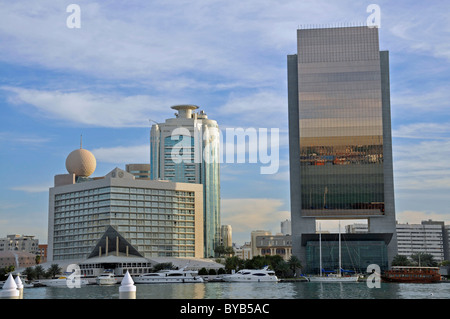 Sheraton Four Points and National Bank of Dubai, Dubai City, Dubai, United Arab Emirates, Middle East Stock Photo