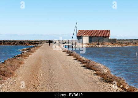 A track to a pumping station in the salt producing area to the south of Gruissan, Languedoc. Stock Photo