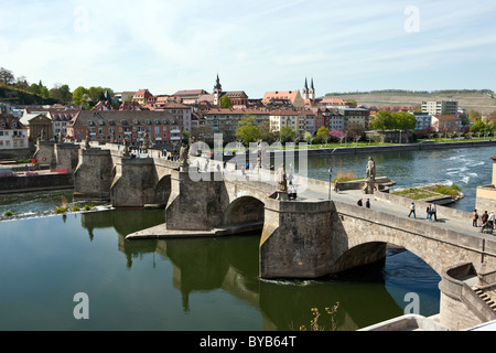 Alte Mainbruecke Main river bridge, Wuerzburg, Bavaria, Germany, Europe Stock Photo