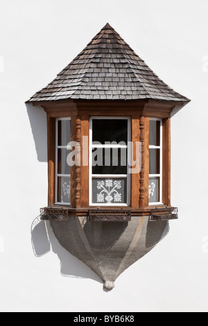 Bay windows of a historic building facade in Sent, Lower Engadine, Graubuenden or Grisons, Switzerland, Europe Stock Photo