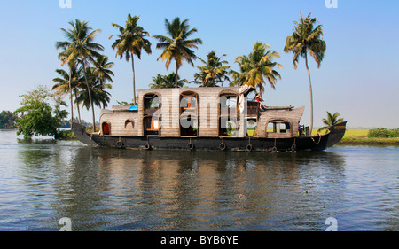 Luxury house boat on a canal, backwater, Haripad, Alleppey, Kerala, India, Asia Stock Photo