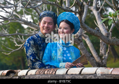 Young bride and groom on their wedding day, Hue, Vietnam, Asia Stock Photo