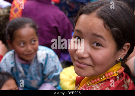 Young girls at Tsechu Paro, Bhutan, Asia Stock Photo