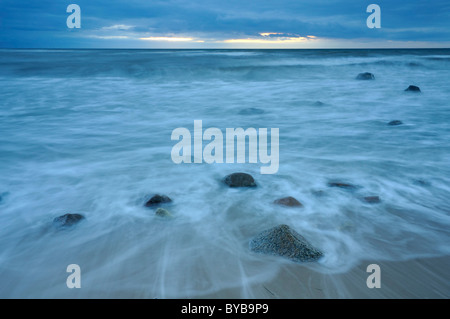 Blue hour on the west coast of Ruegen, Mecklenburg-Western Pomerania, Germany, Europe Stock Photo