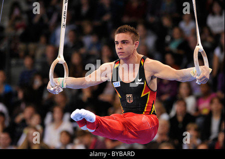 Thomas Taranu, GER, on the rings, EnBW Gymnastics World Cup 2010, 28th DTB-Cup, Stuttgart, Baden-Wuerttemberg, Germany, Europe Stock Photo