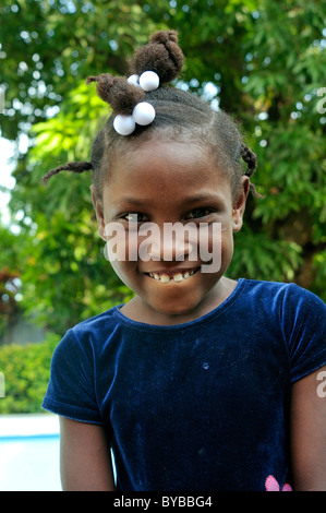 Portrait of a girl, Port-au-Prince, Haiti, Caribbean, Central America Stock Photo