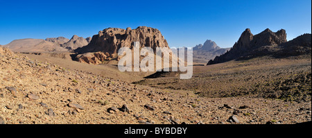 Volcanic landscape of Atakor near Assekrem, Hoggar, Ahaggar Mountains, Wilaya Tamanrasset, Algeria, Sahara, North Africa Stock Photo