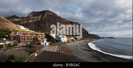 Beach in La Playa, La Calera at the top left, Valle Gran Rey, La Gomera island, Canary Islands, Spain, Europe Stock Photo
