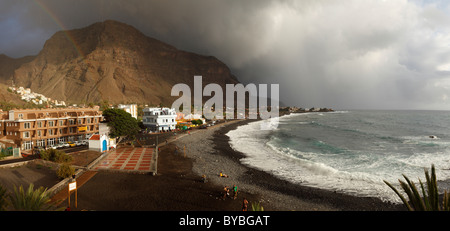 Beach in La Playa, La Calera at the top left, Valle Gran Rey, La Gomera island, Canary Islands, Spain, Europe Stock Photo